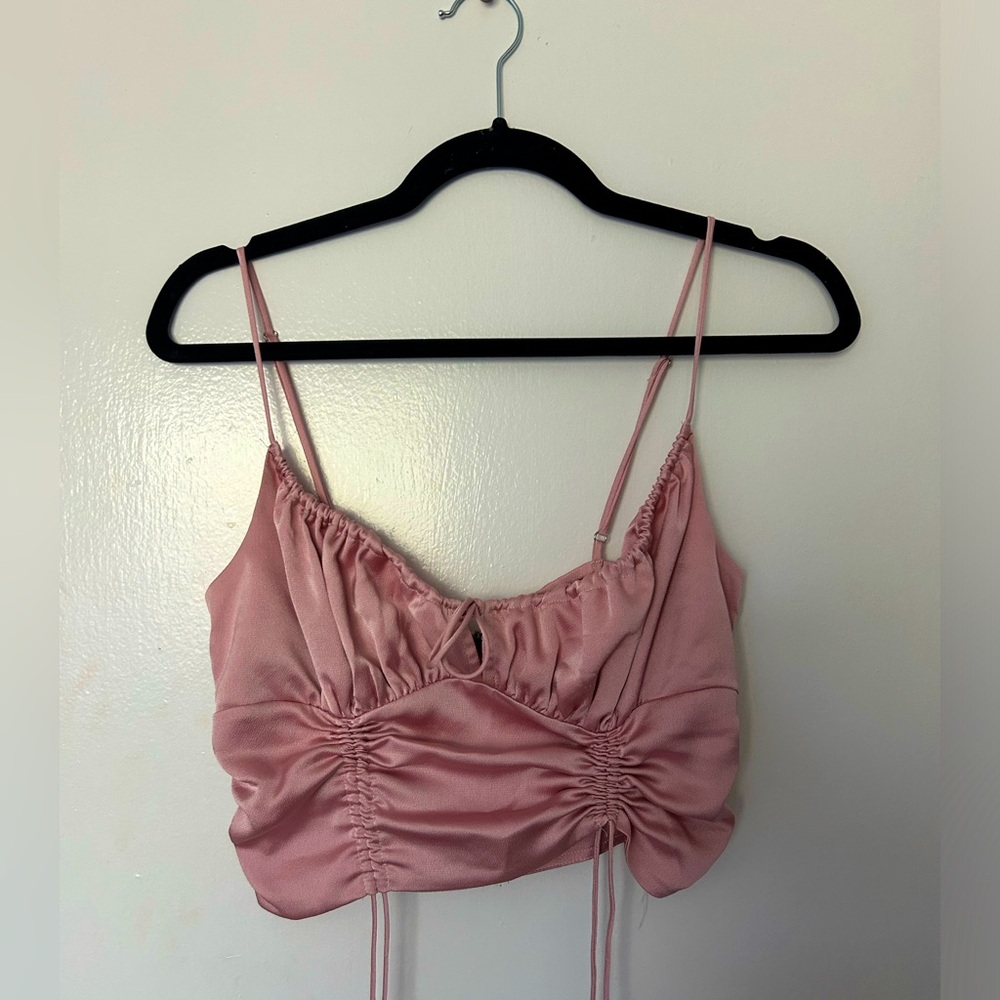 Cotton Candy LA silk pink Mock corset cropped top
